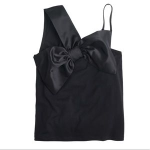 J Crew Asymmetrical Black Bow One Shoulder Top XS